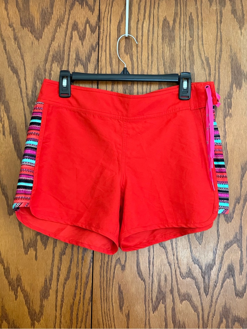 Athleta Santa Cruz Board Shorts Saffron Red Striped Side Panels Sz 6